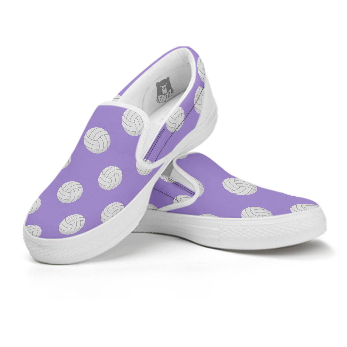 Volleyball White And Purple Print Pattern White Slip On Shoes-grizzshop
