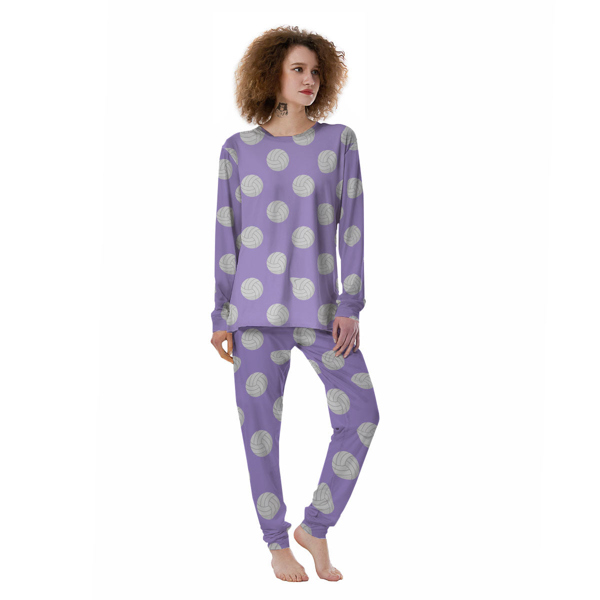 Volleyball White And Purple Print Pattern Women's Pajamas-grizzshop