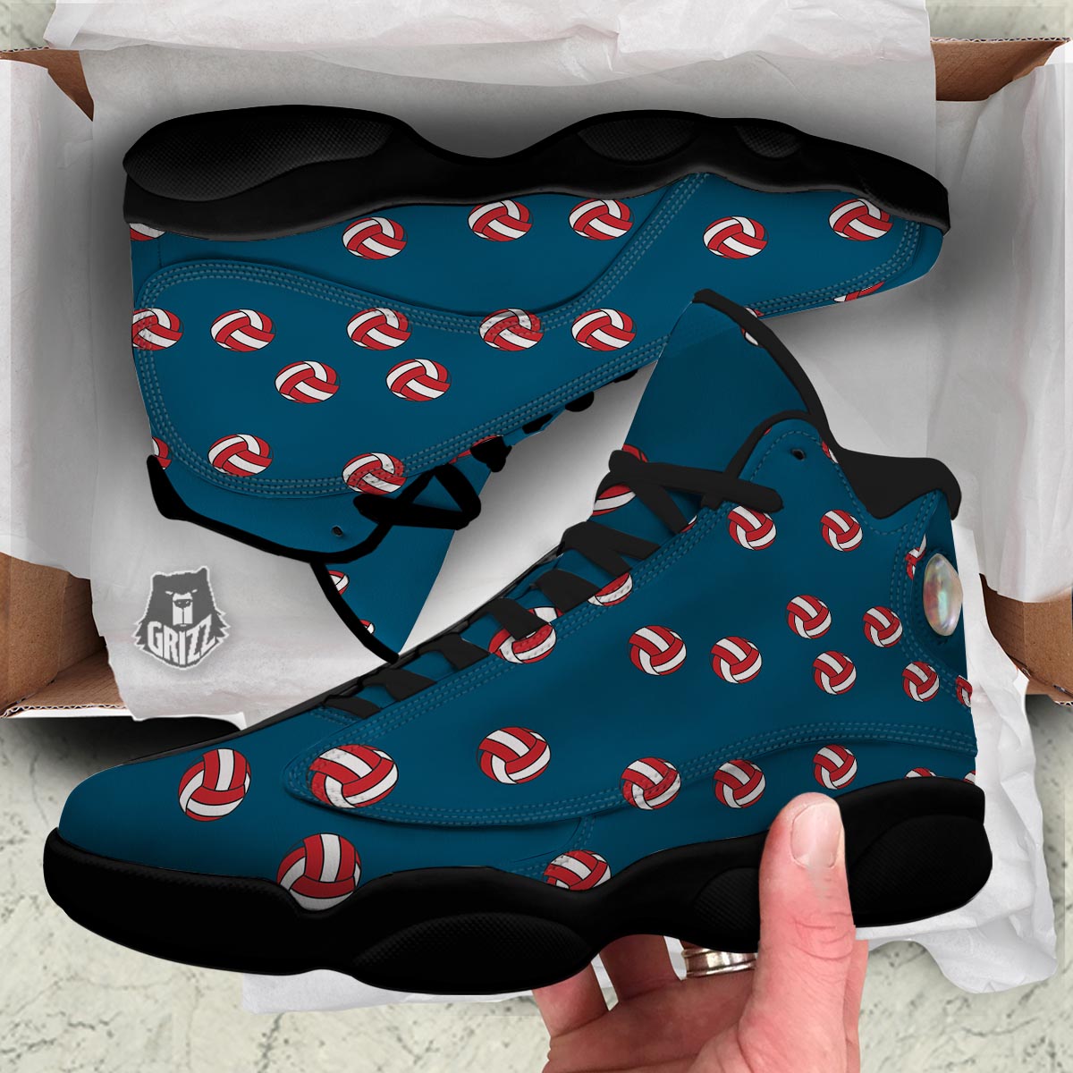 Volleyball White And Red Print Pattern Black Basketball Shoes-grizzshop