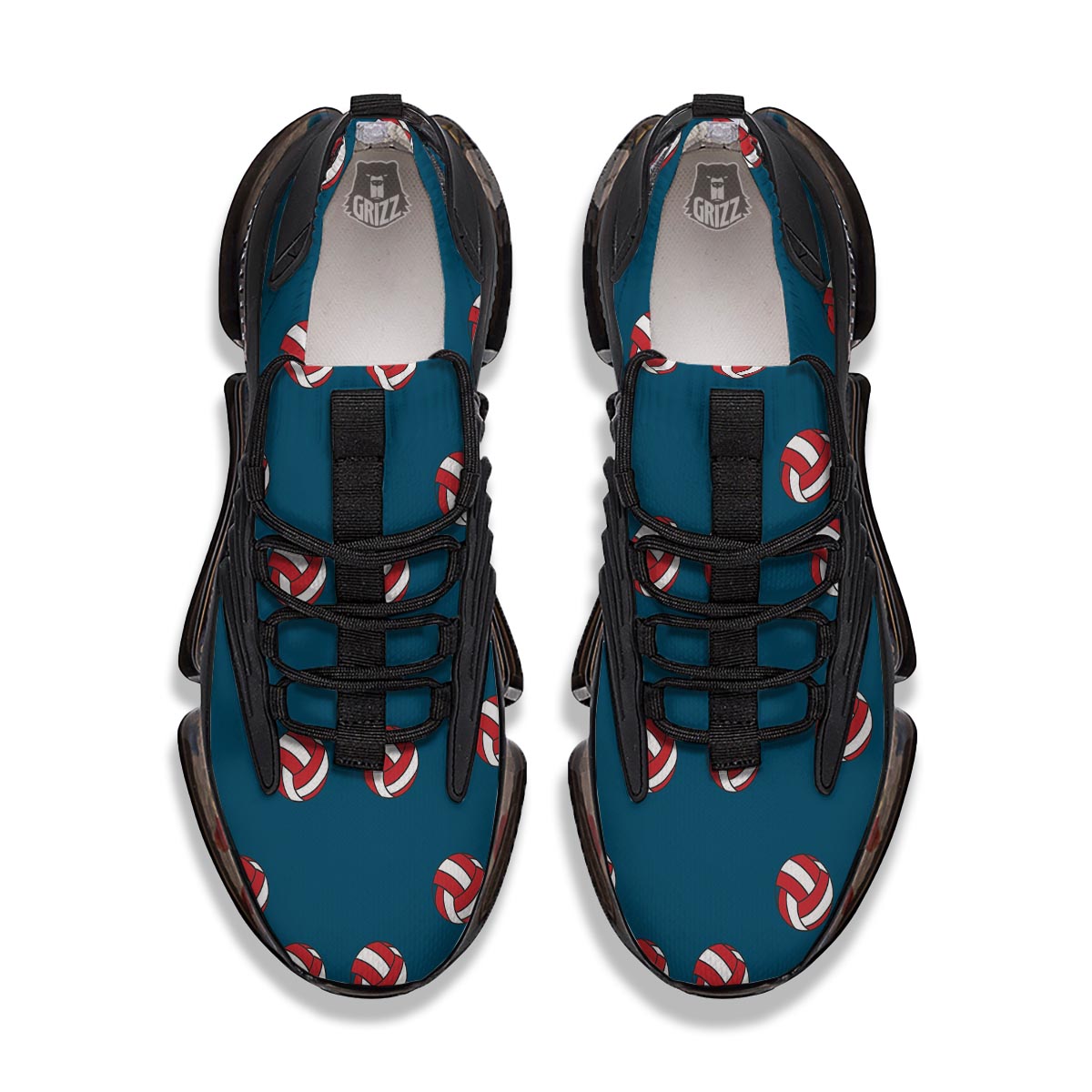 Volleyball White And Red Print Pattern Black Gym Shoes-grizzshop