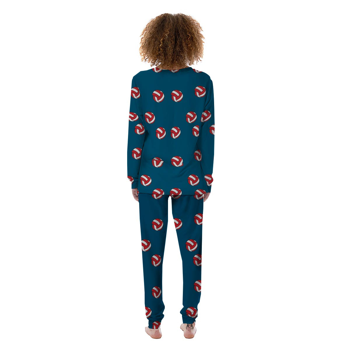 Volleyball White And Red Print Pattern Women's Pajamas-grizzshop