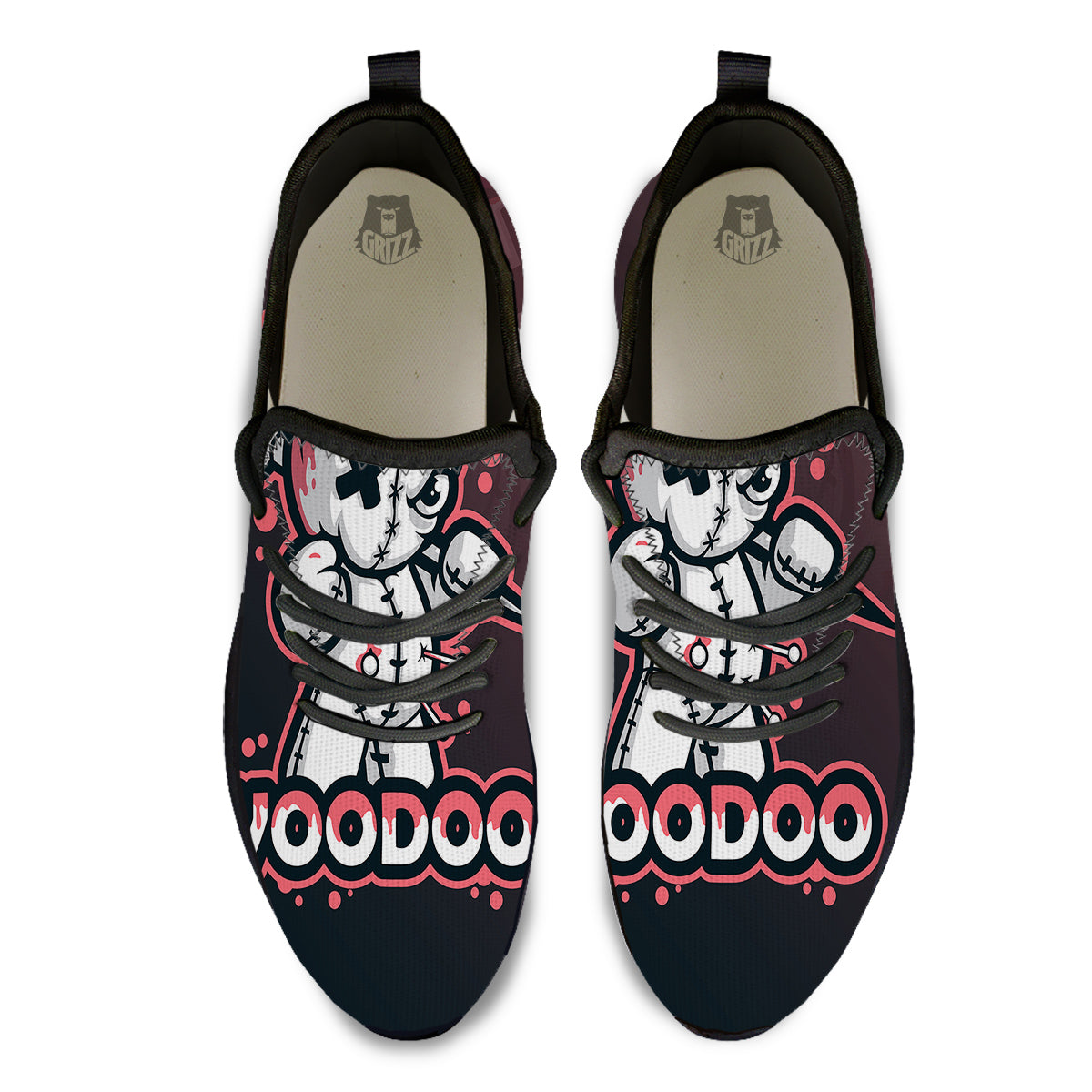 Voodoo Doll Cartoon Print Black Athletic Shoes-grizzshop