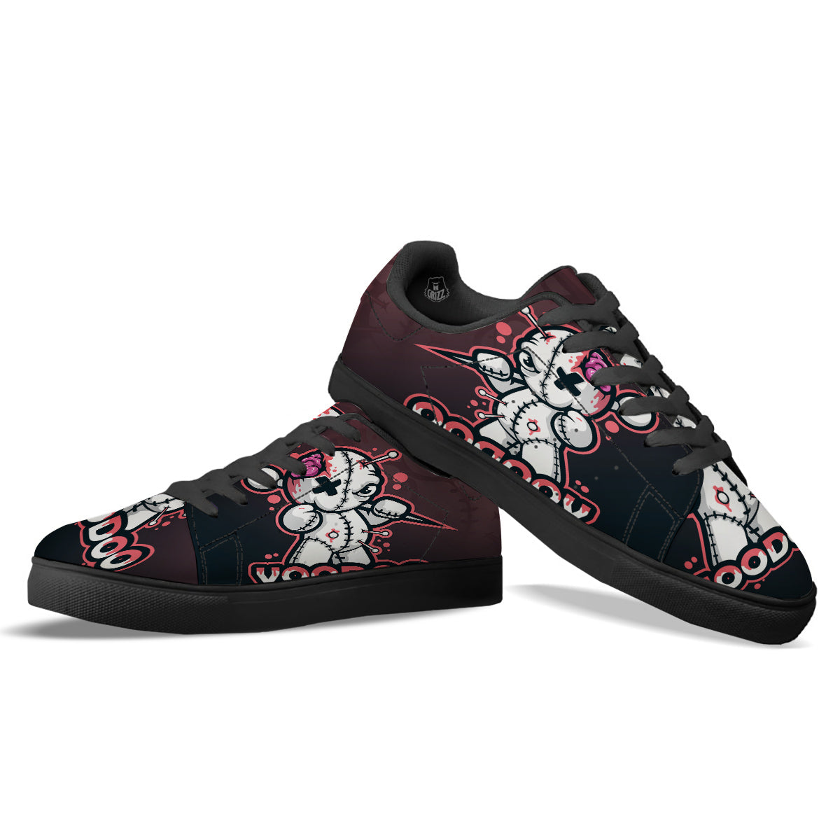 Voodoo Doll Cartoon Print Black Low Top Sneakers-grizzshop