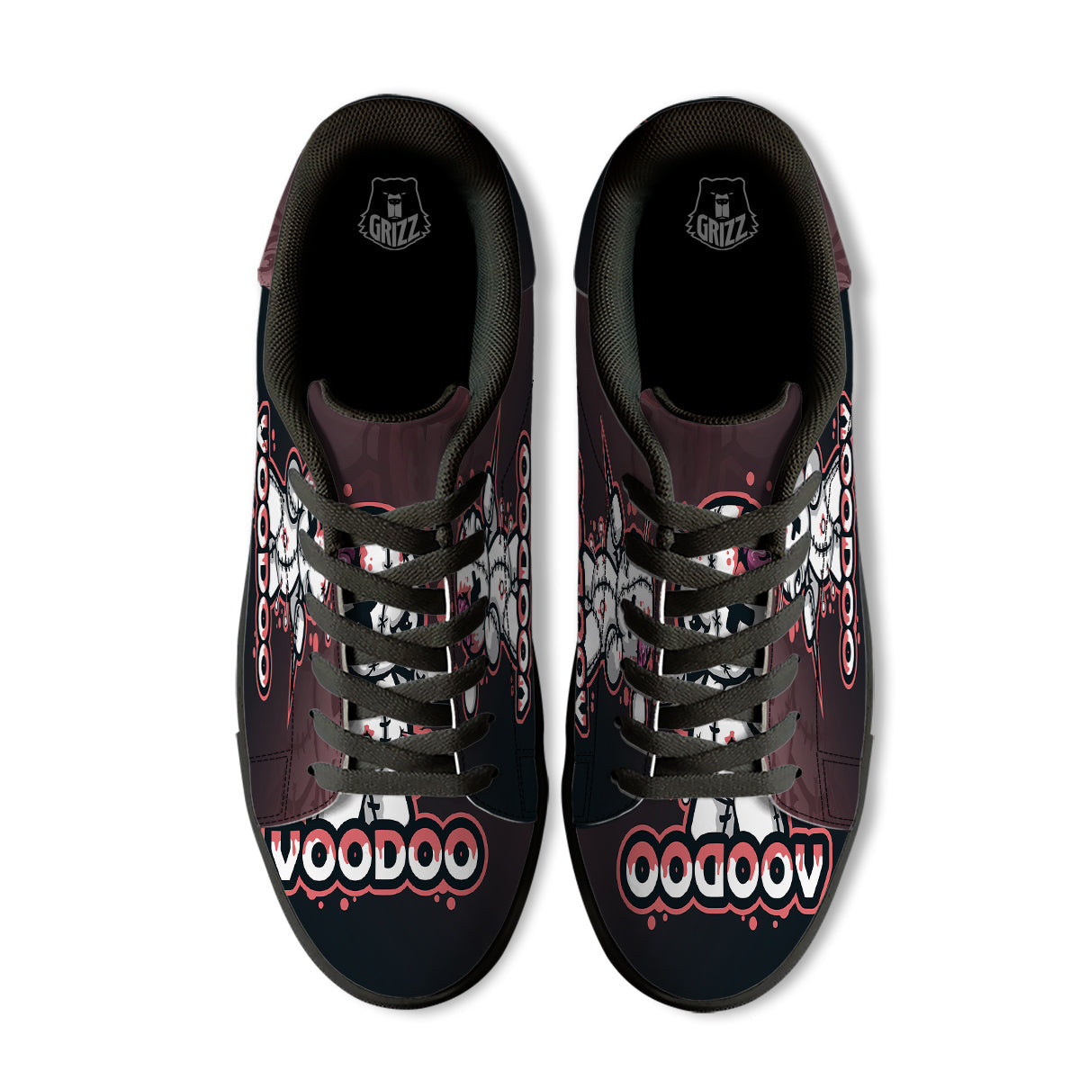 Voodoo Doll Cartoon Print Black Low Top Sneakers-grizzshop