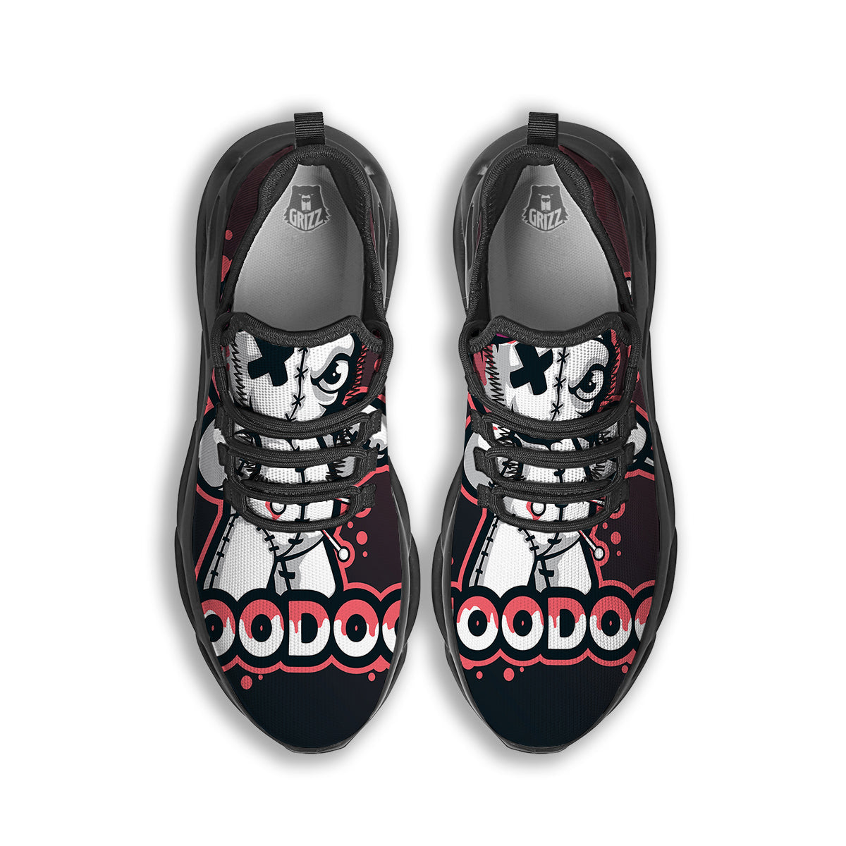 Voodoo Doll Cartoon Print Black Running Shoes-grizzshop
