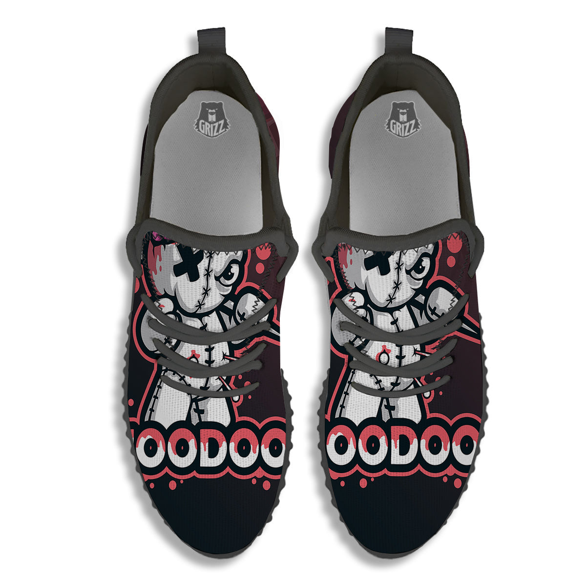 Voodoo Doll Cartoon Print Black Walking Shoes-grizzshop