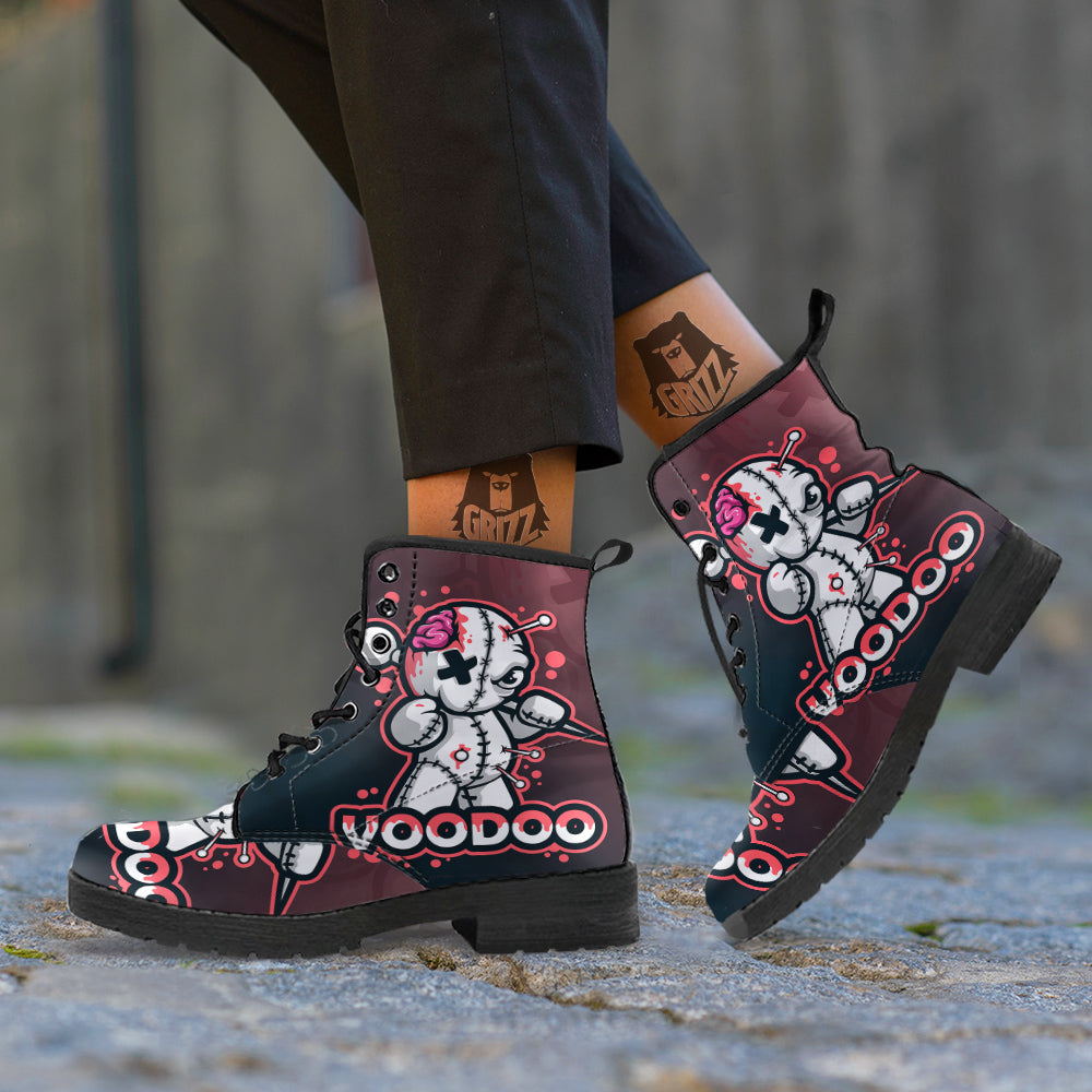 Voodoo Doll Cartoon Print Leather Boots-grizzshop