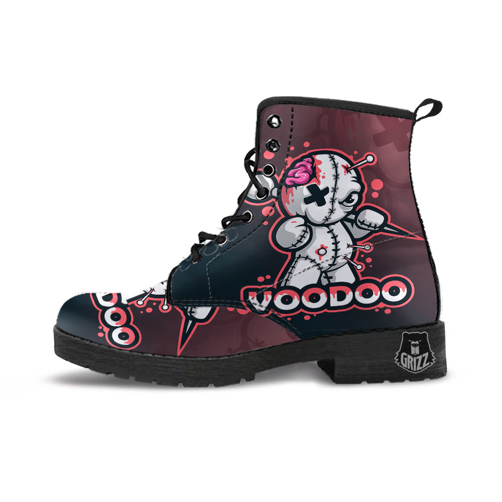 Voodoo Doll Cartoon Print Leather Boots-grizzshop