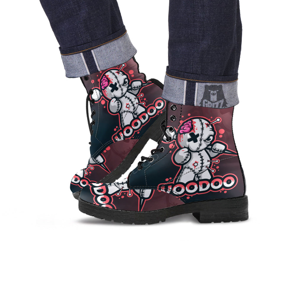Voodoo Doll Cartoon Print Leather Boots-grizzshop