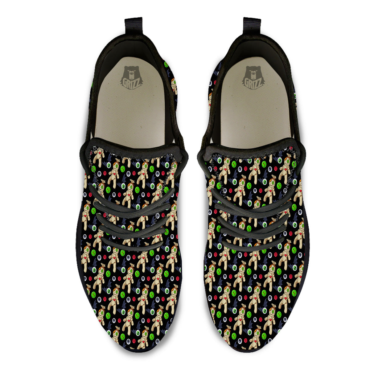 Voodoo Doll Cartoon Print Pattern Black Athletic Shoes-grizzshop