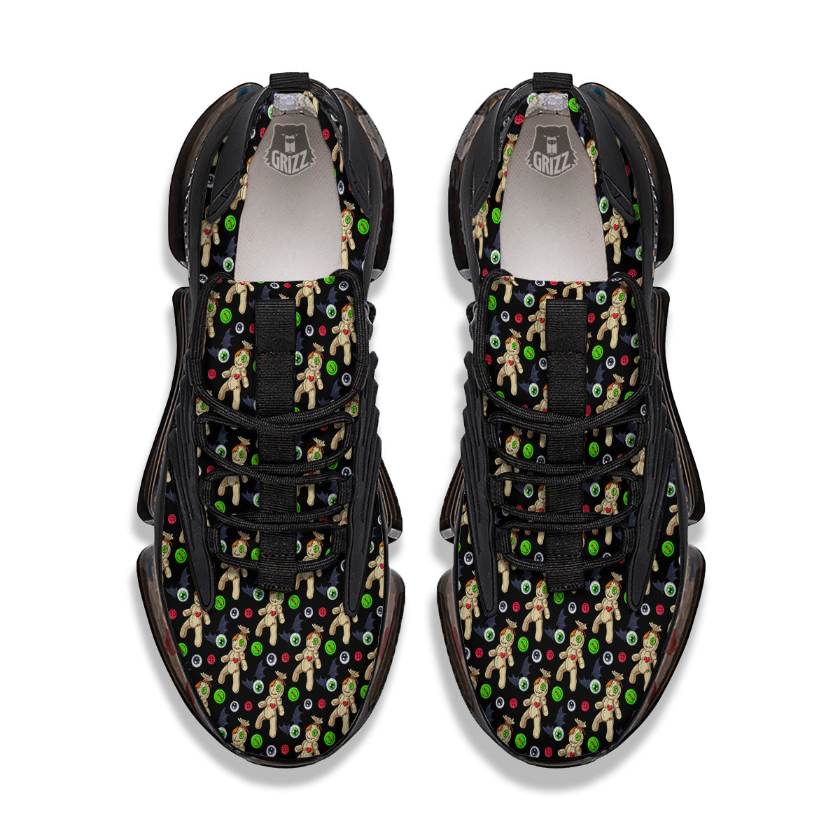 Voodoo Doll Cartoon Print Pattern Black Gym Shoes-grizzshop