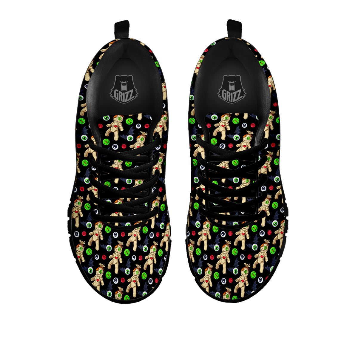 Voodoo Doll Cartoon Print Pattern Black Sneaker-grizzshop