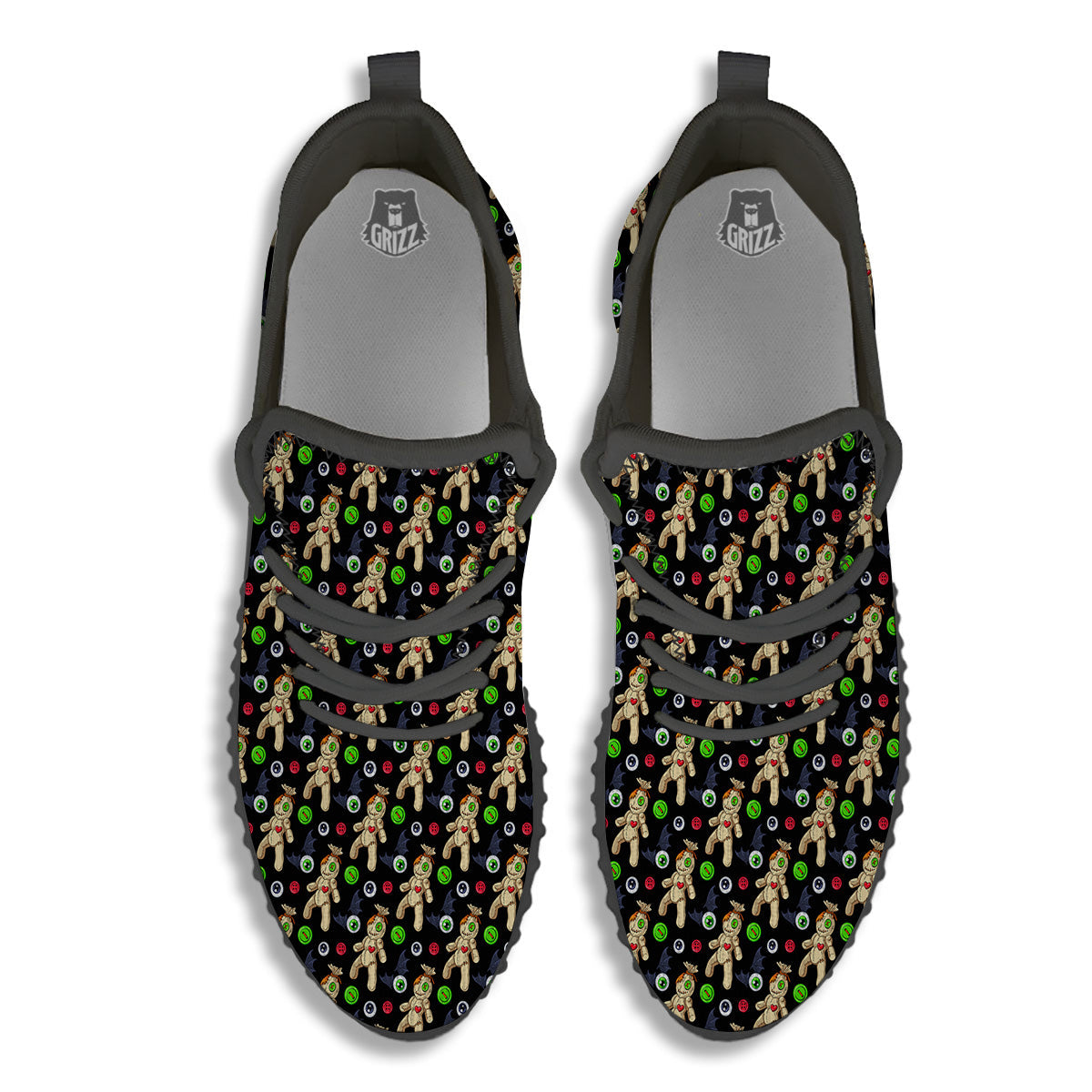 Voodoo Doll Cartoon Print Pattern Black Walking Shoes-grizzshop