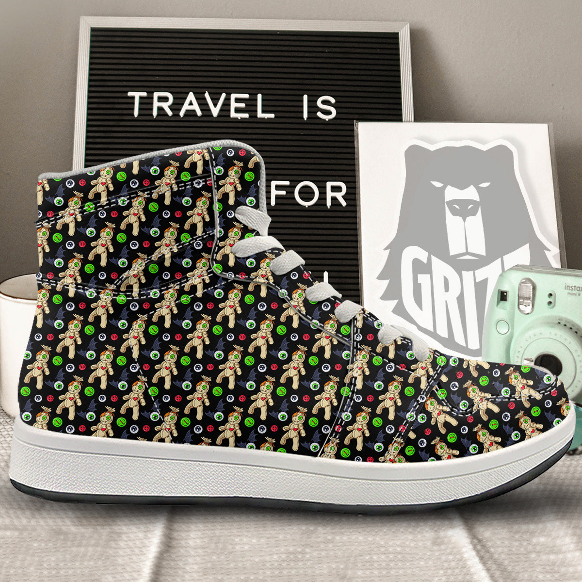 Voodoo Doll Cartoon Print Pattern High Top Sneakers-grizzshop