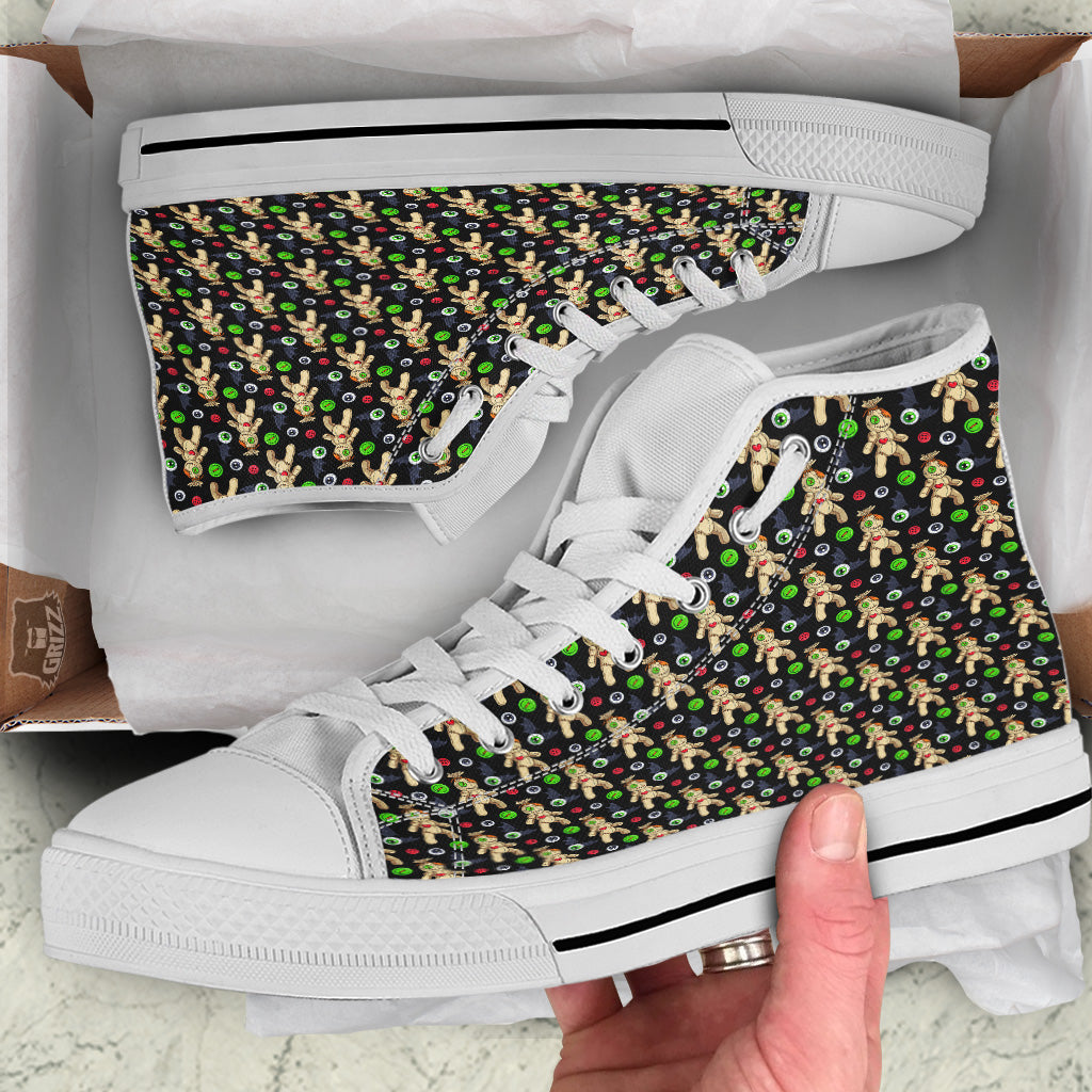 Voodoo Doll Cartoon Print Pattern White High Top Shoes-grizzshop