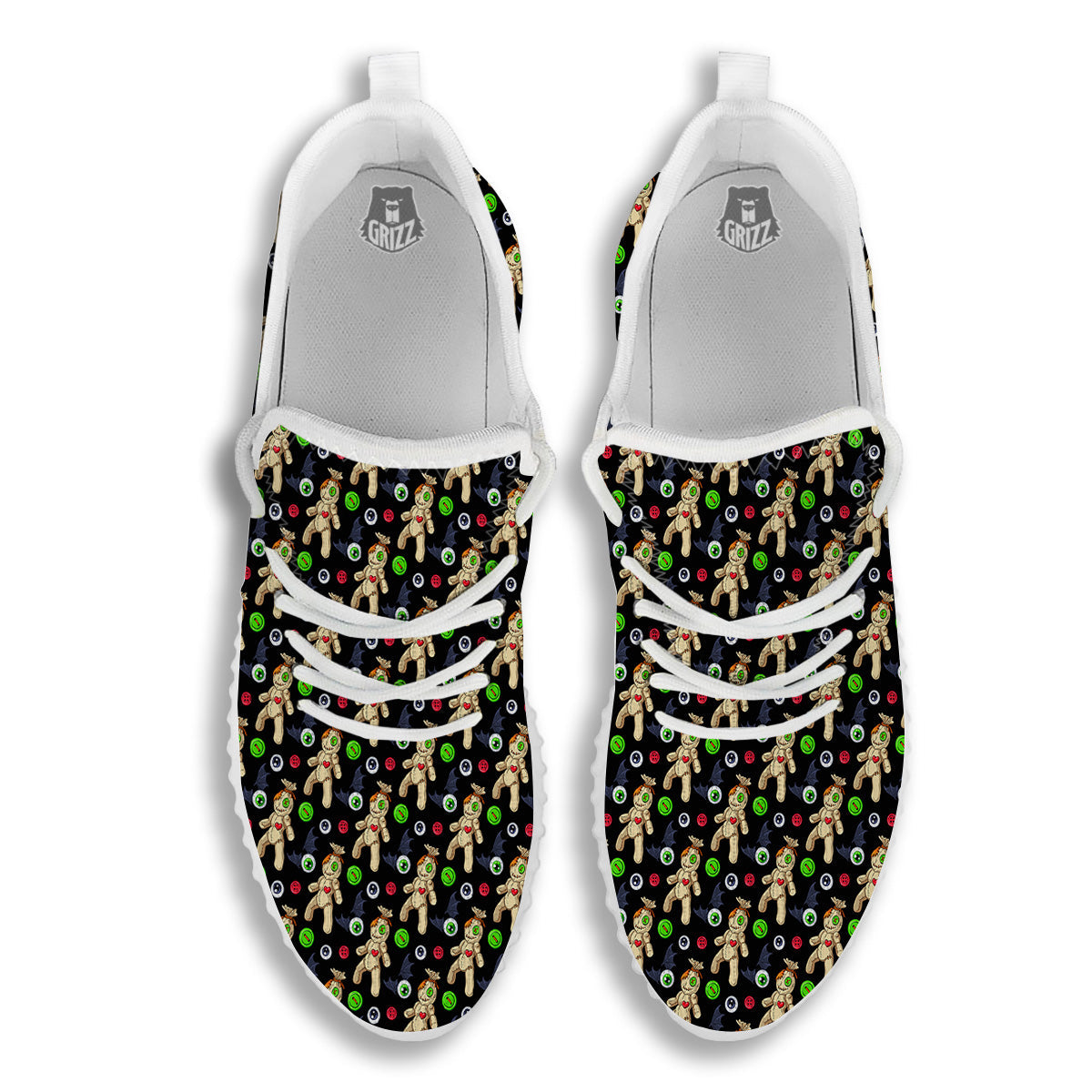Voodoo Doll Cartoon Print Pattern White Walking Shoes-grizzshop