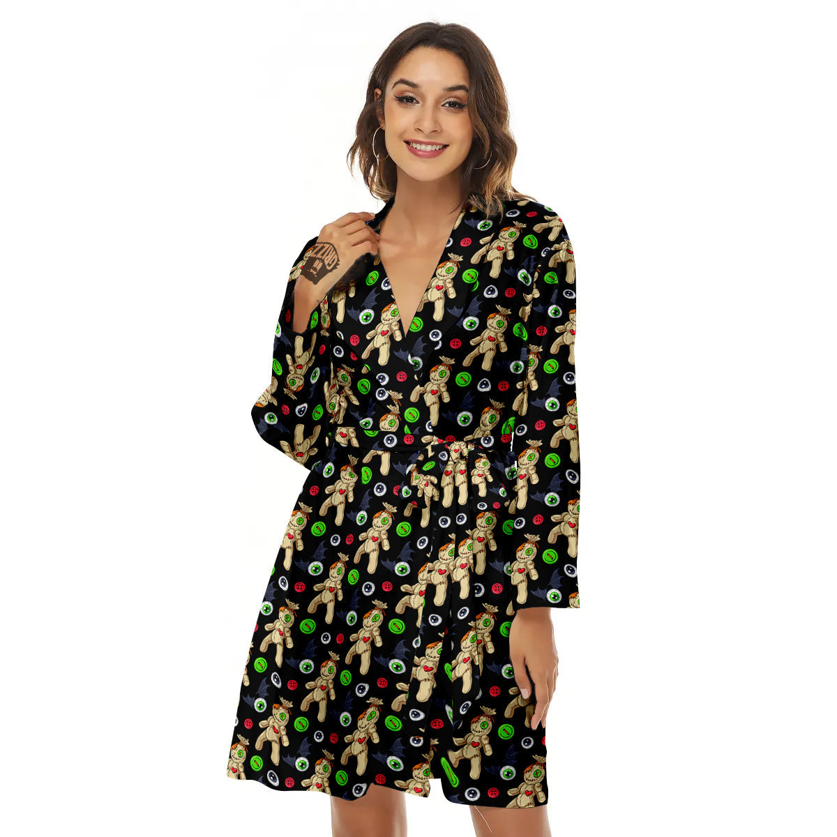 Voodoo Doll Cartoon Print Pattern Women's Robe-grizzshop