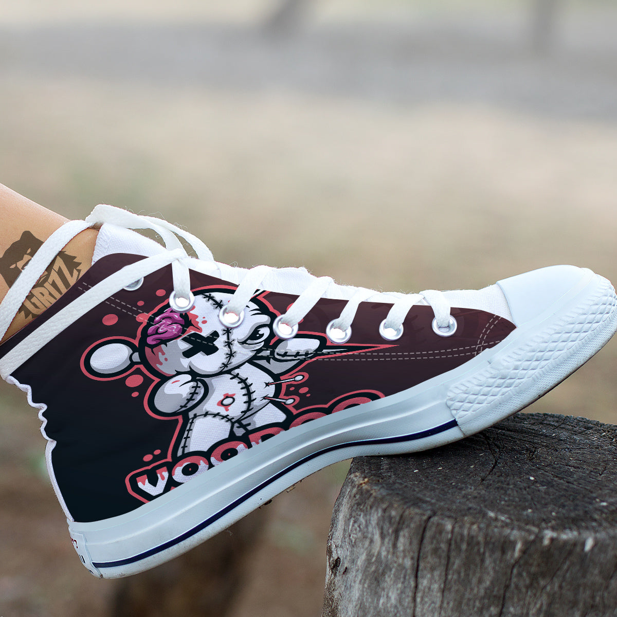 Voodoo Doll Cartoon Print White High Top Shoes-grizzshop