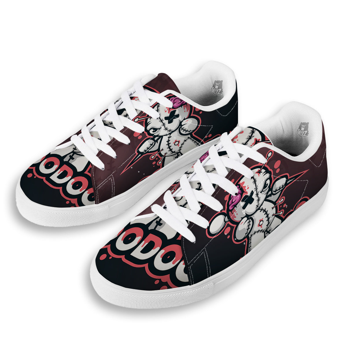 Voodoo Doll Cartoon Print White Low Top Sneakers-grizzshop