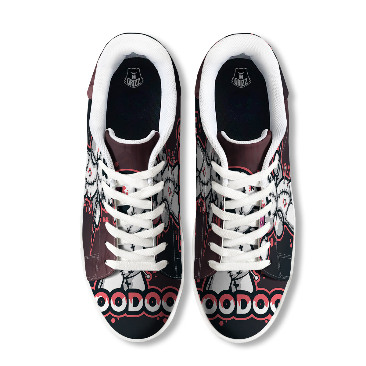 Voodoo Doll Cartoon Print White Low Top Sneakers-grizzshop