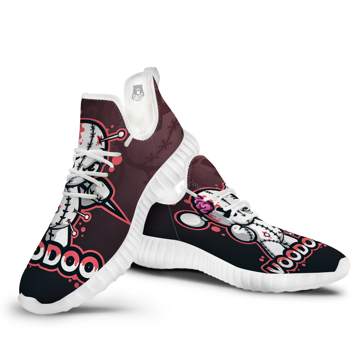 Voodoo Doll Cartoon Print White Walking Shoes-grizzshop