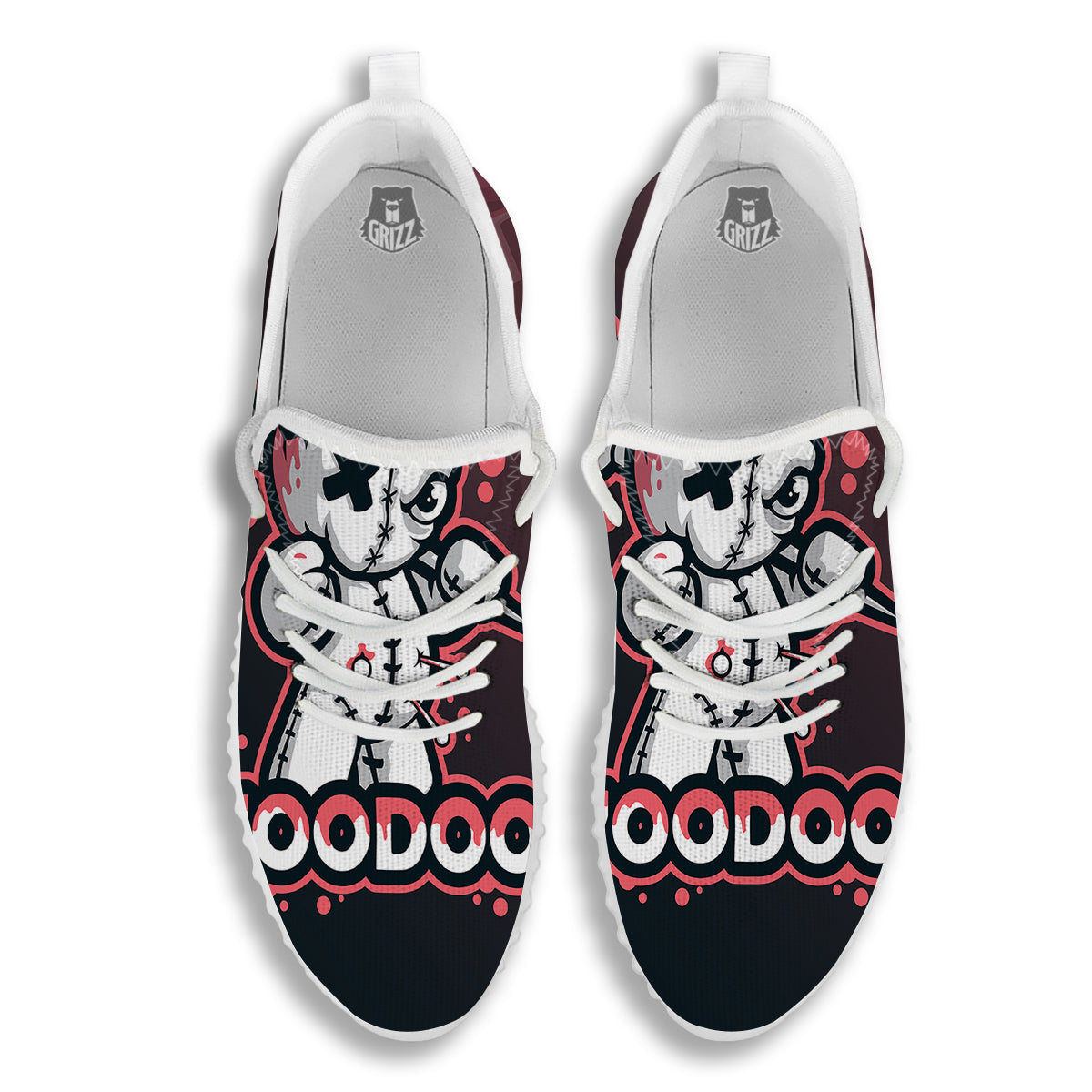 Voodoo Doll Cartoon Print White Walking Shoes-grizzshop