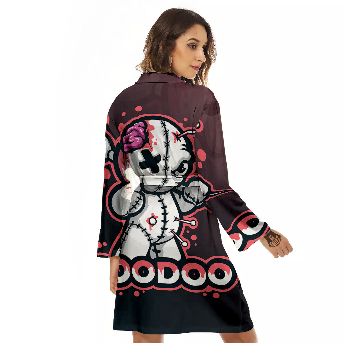 Voodoo Doll Cartoon Print Women's Robe-grizzshop