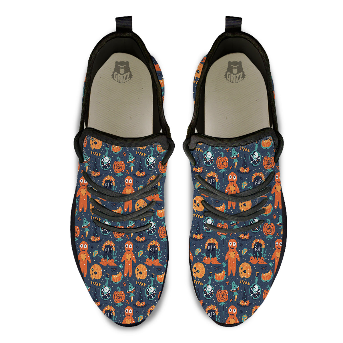 Voodoo Doll Halloween Print Pattern Black Athletic Shoes-grizzshop