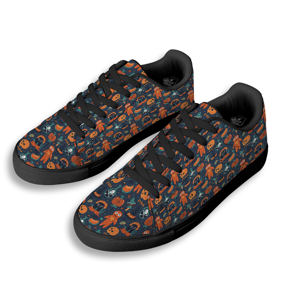 Voodoo Doll Halloween Print Pattern Black Low Top Sneakers-grizzshop