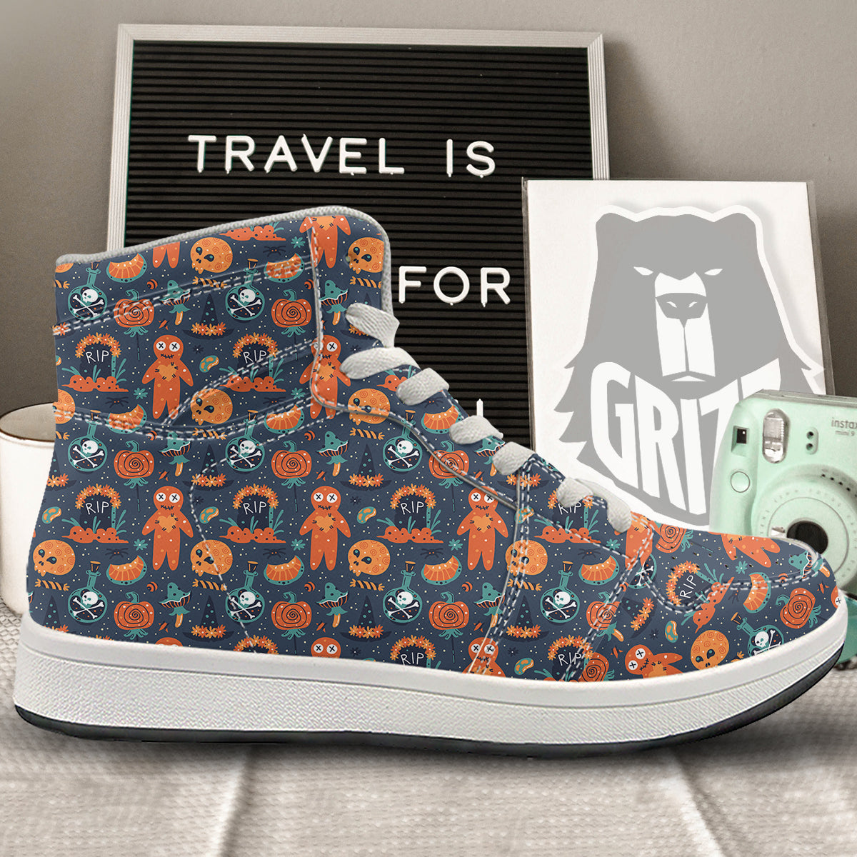 Voodoo Doll Halloween Print Pattern High Top Sneakers-grizzshop