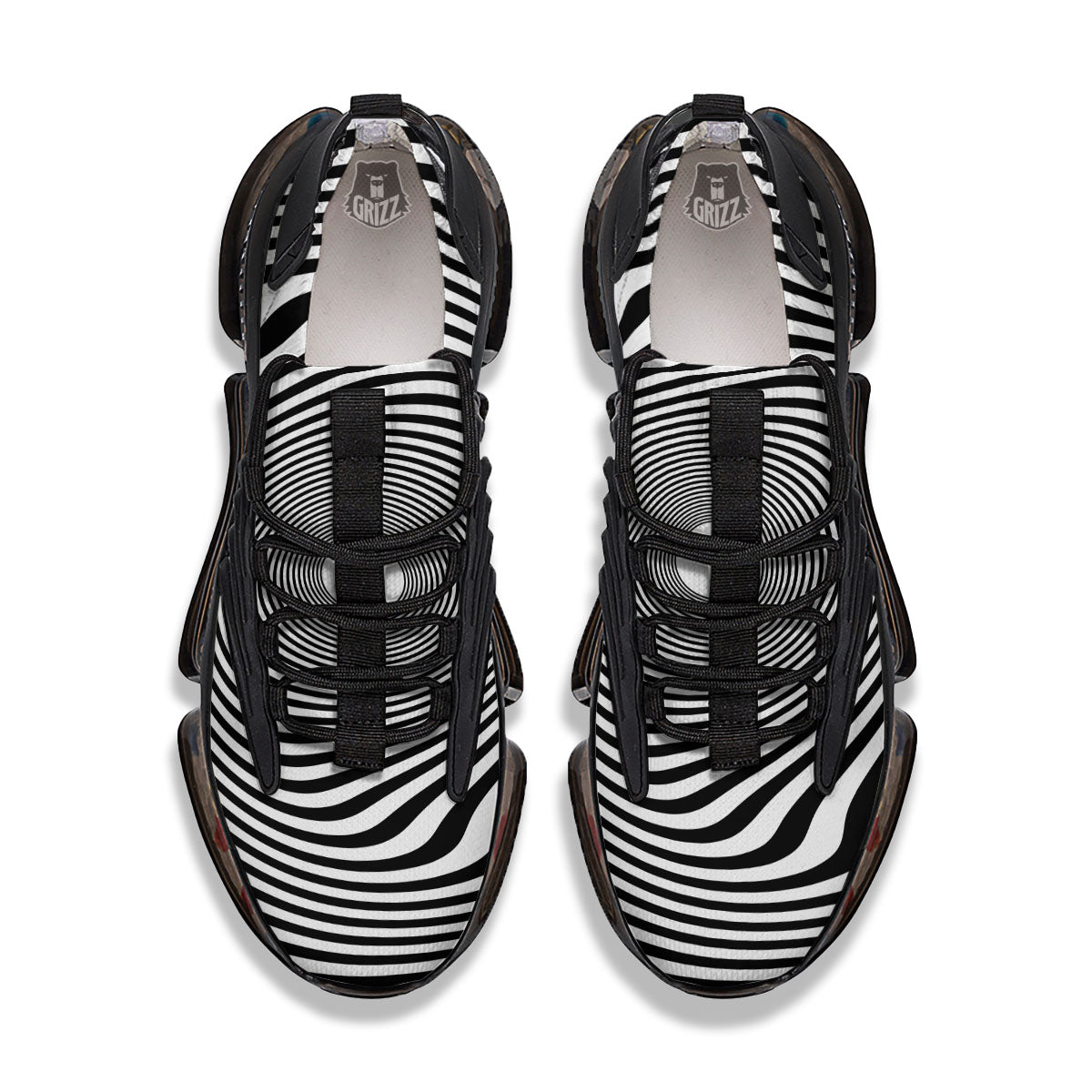 Vortex Swirl White And Black Print Black Gym Shoes-grizzshop