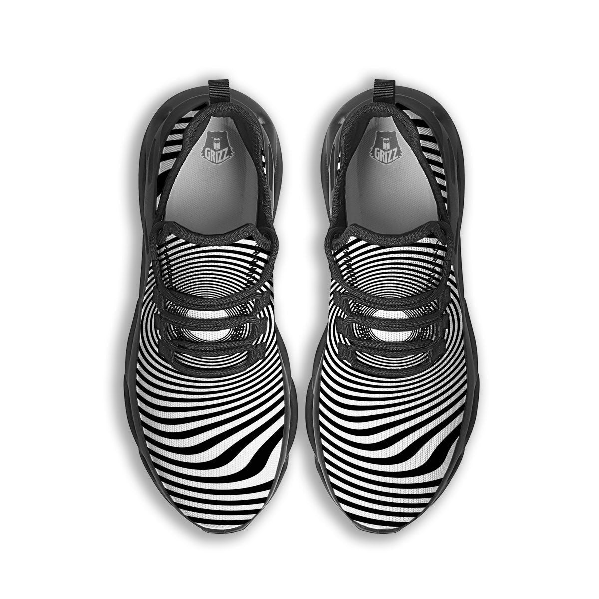 Vortex Swirl White And Black Print Black Running Shoes-grizzshop