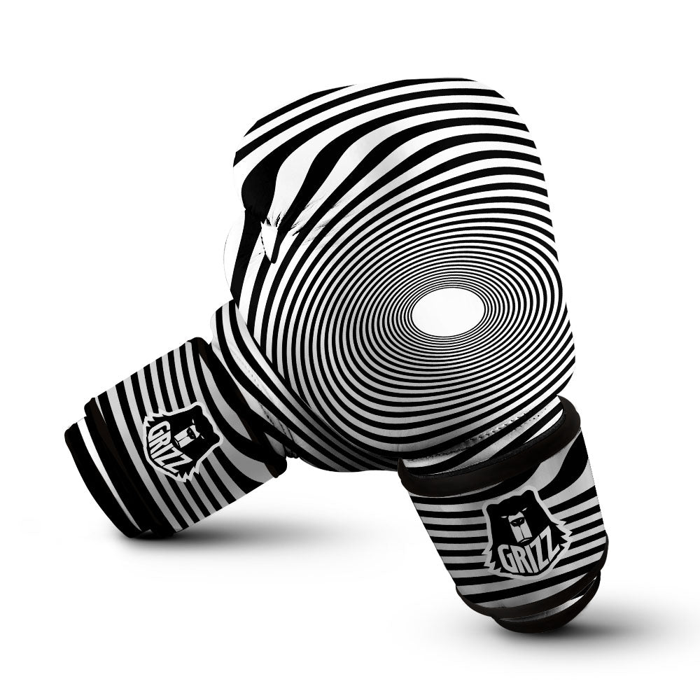 Vortex Swirl White And Black Print Boxing Gloves-grizzshop