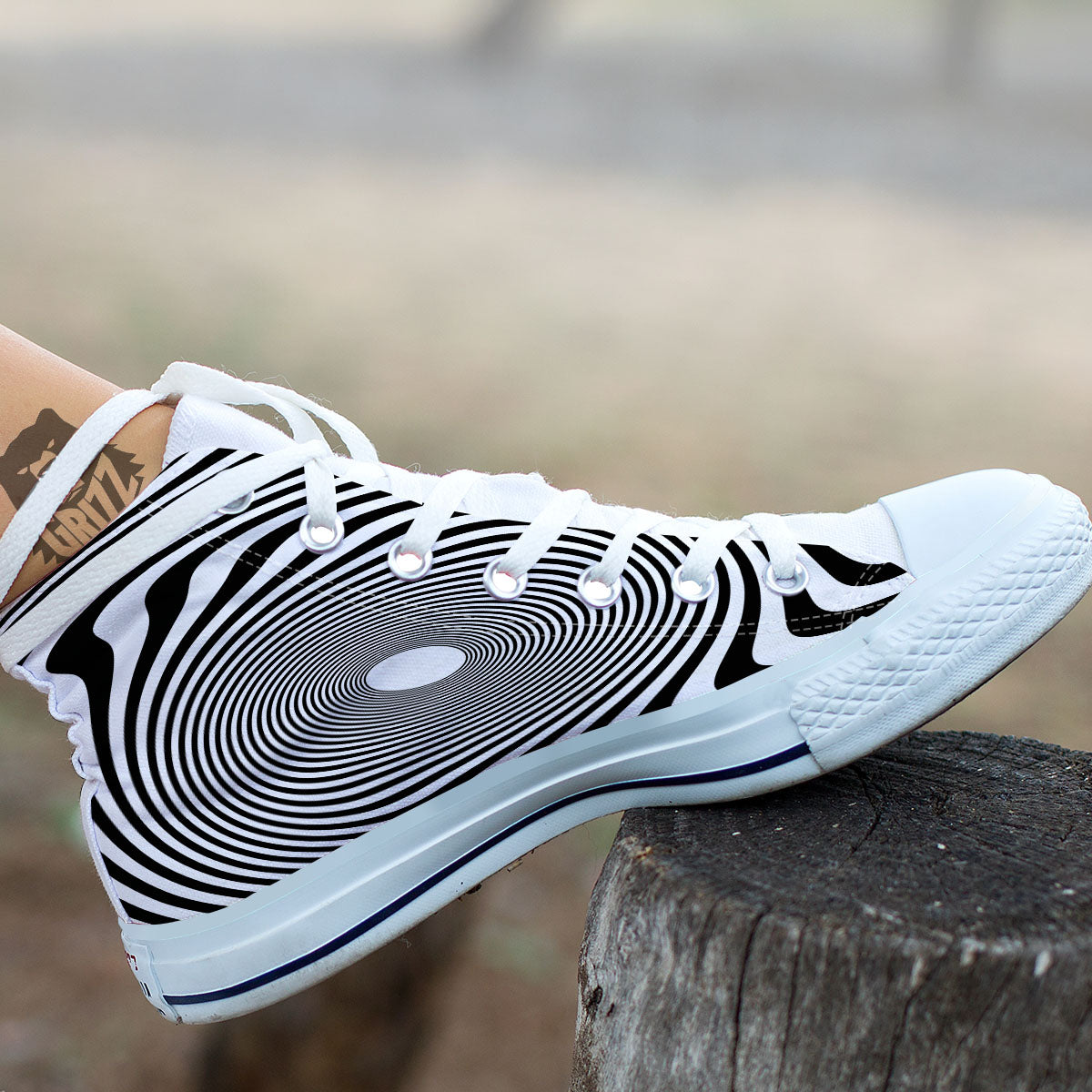 Vortex Swirl White And Black Print White High Top Shoes-grizzshop