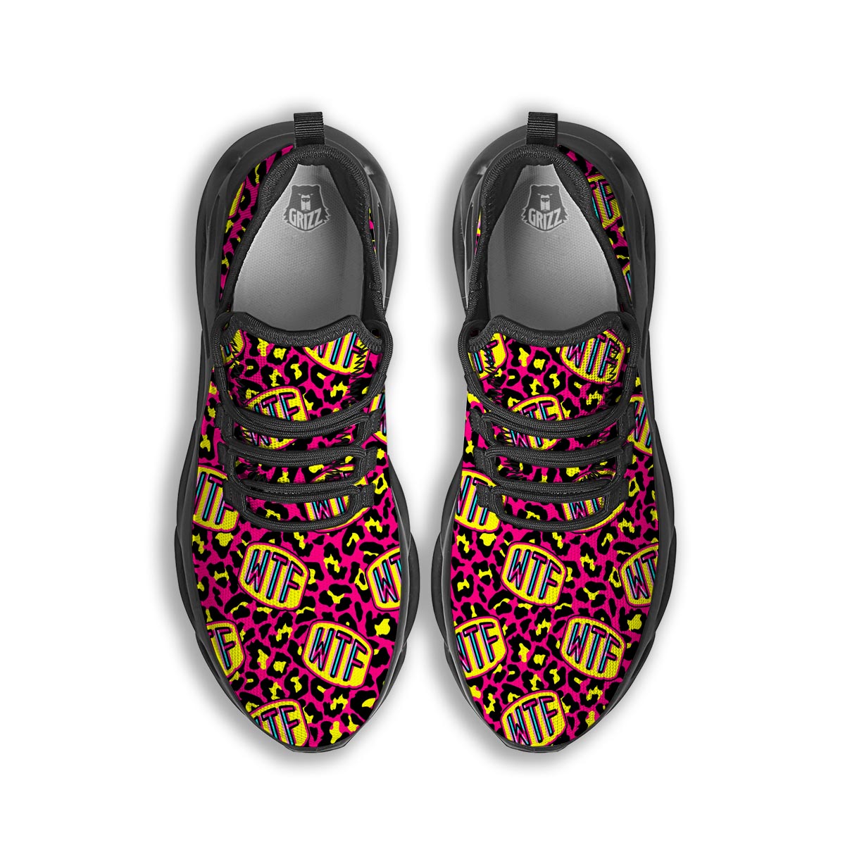 WTF Cheetah Hiphop Graffiti Print Black Running Shoes-grizzshop
