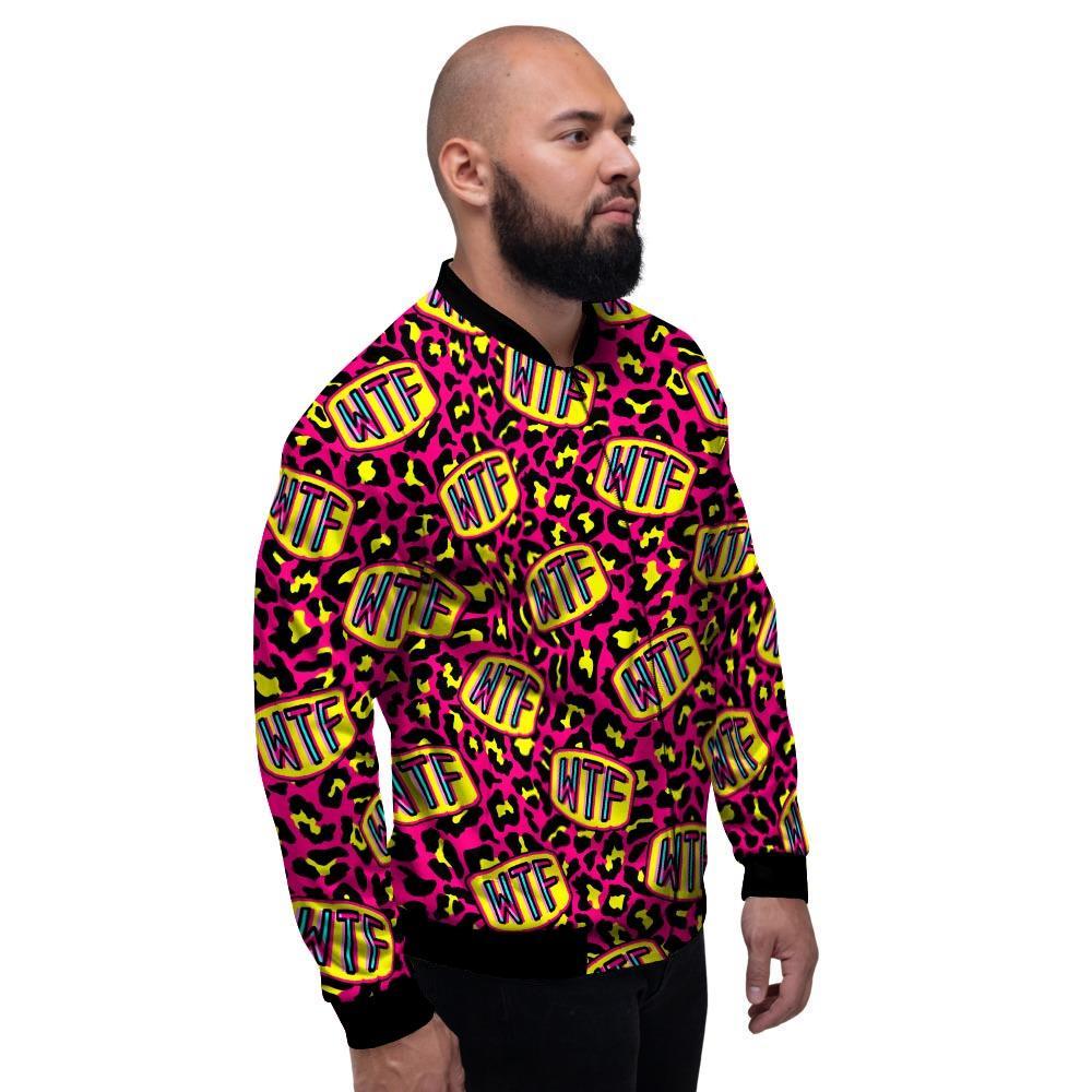 WTF Cheetah Hiphop Graffiti Print Men's Bomber Jacket-grizzshop