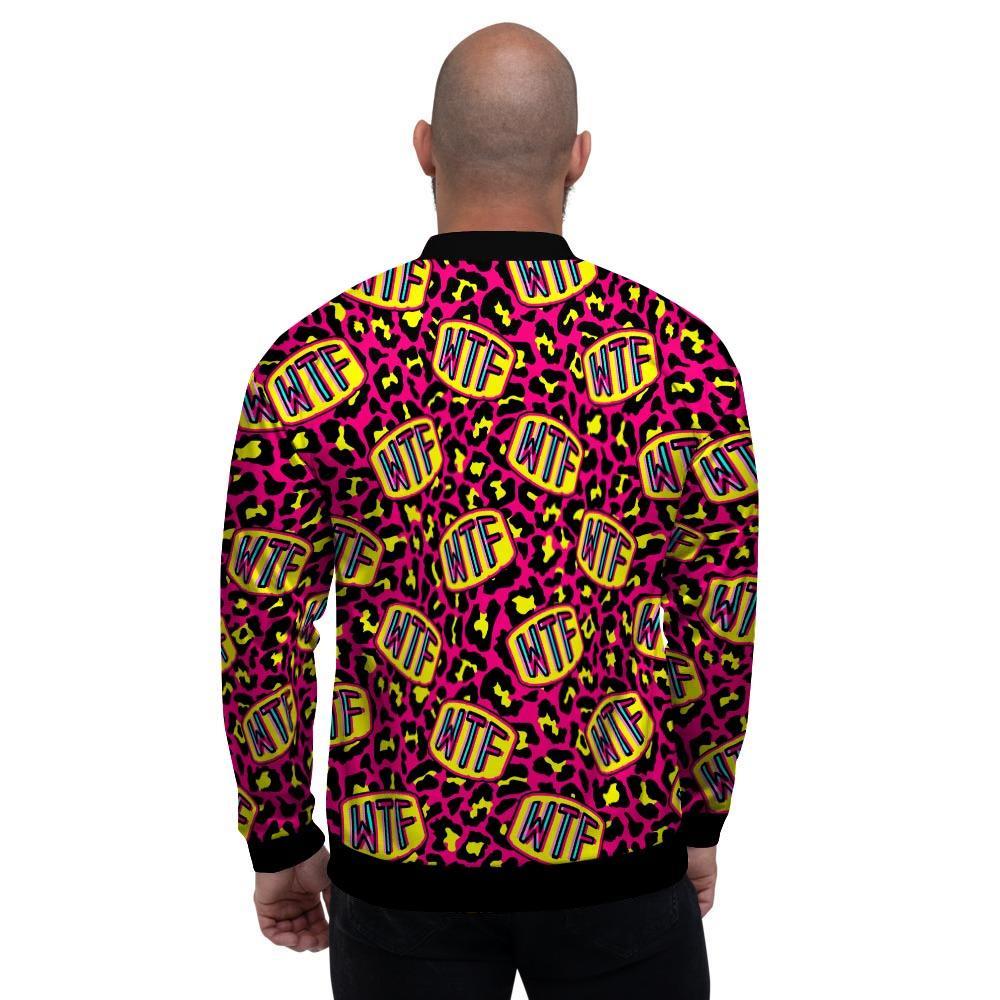 WTF Cheetah Hiphop Graffiti Print Men's Bomber Jacket-grizzshop