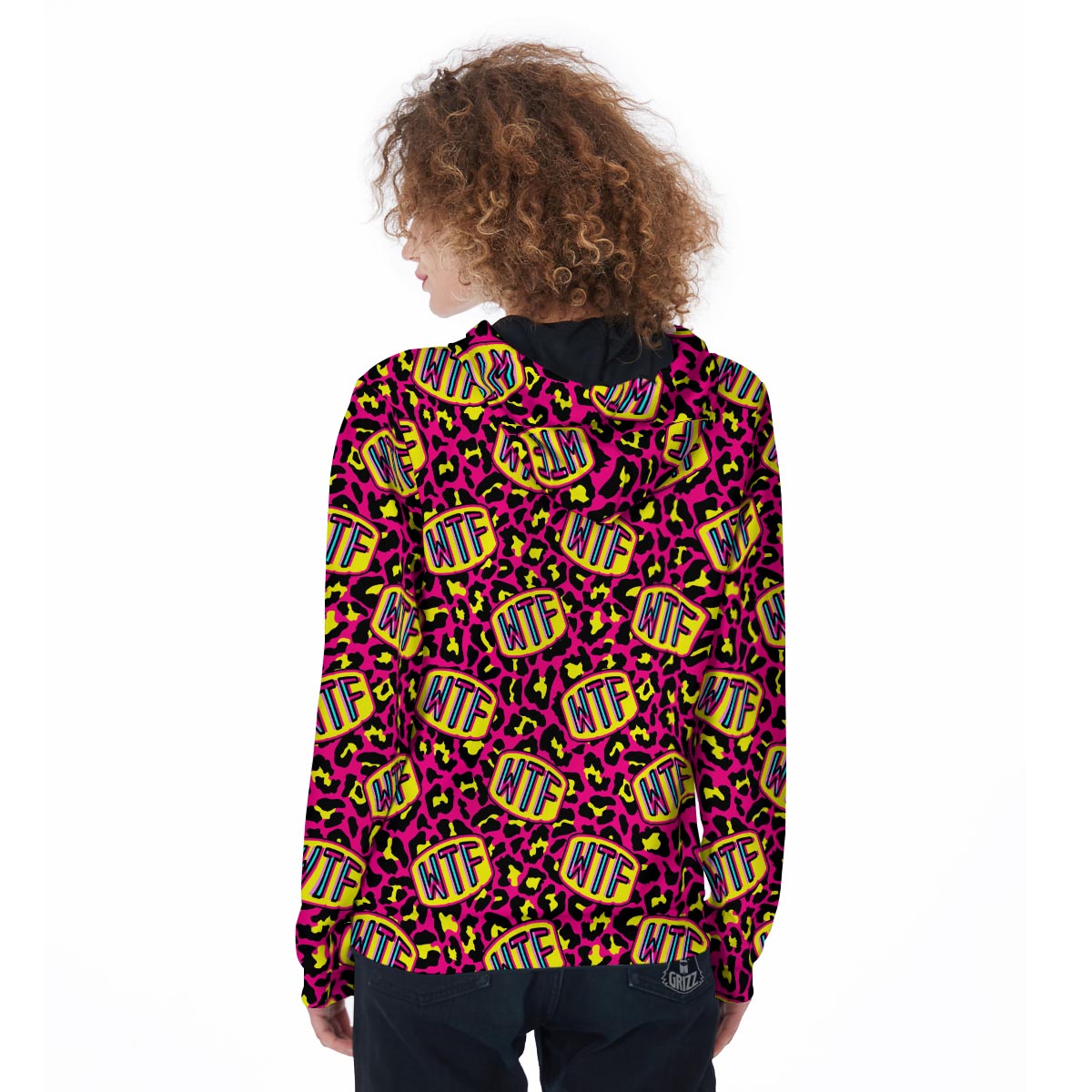 WTF Cheetah Hiphop Graffiti Print Women's Zip Up Hoodie-grizzshop