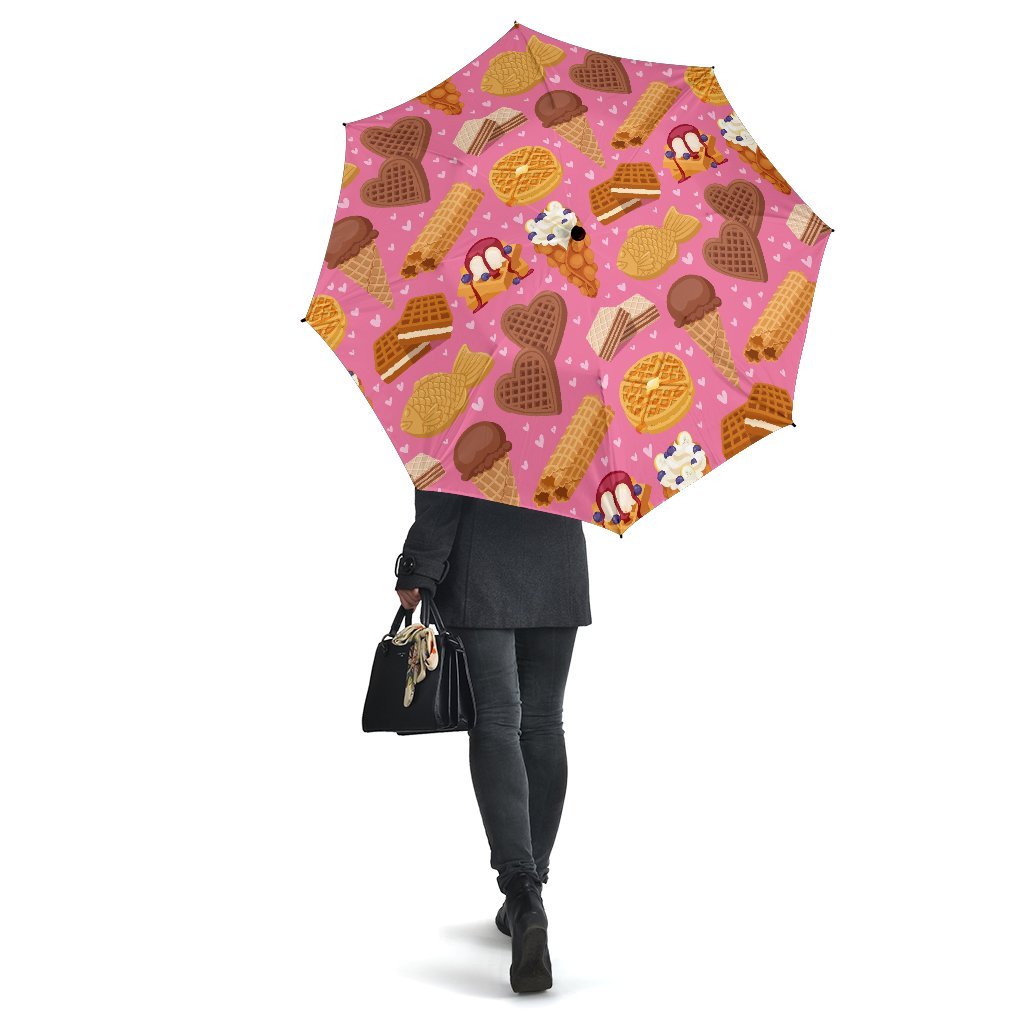 Waffle Dessert Pattern Print Automatic Foldable Umbrella-grizzshop