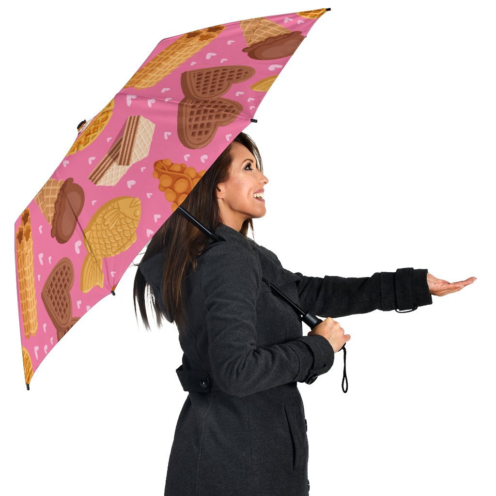 Waffle Dessert Pattern Print Automatic Foldable Umbrella-grizzshop