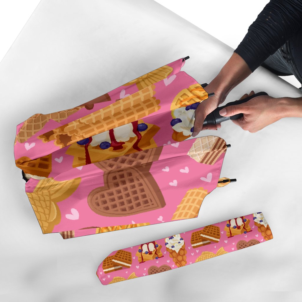 Waffle Dessert Pattern Print Automatic Foldable Umbrella-grizzshop