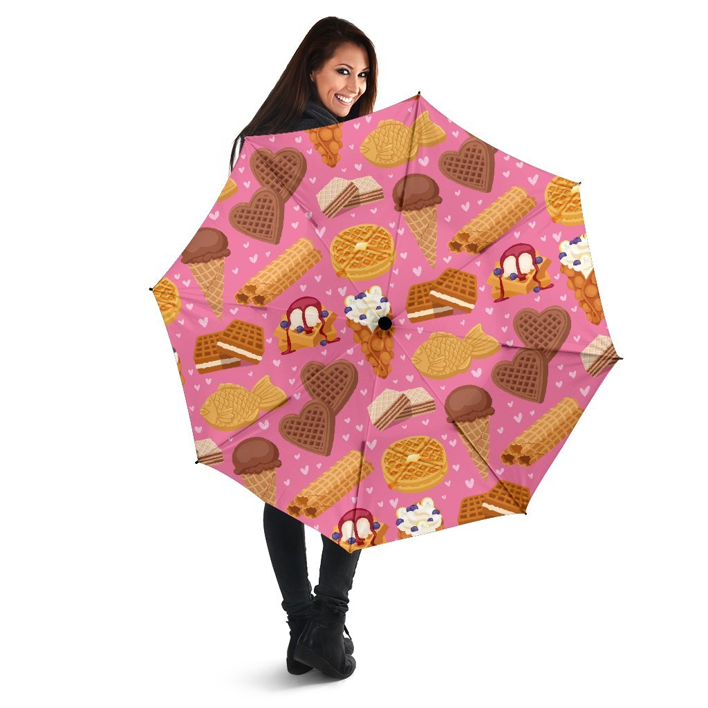 Waffle Dessert Pattern Print Automatic Foldable Umbrella-grizzshop