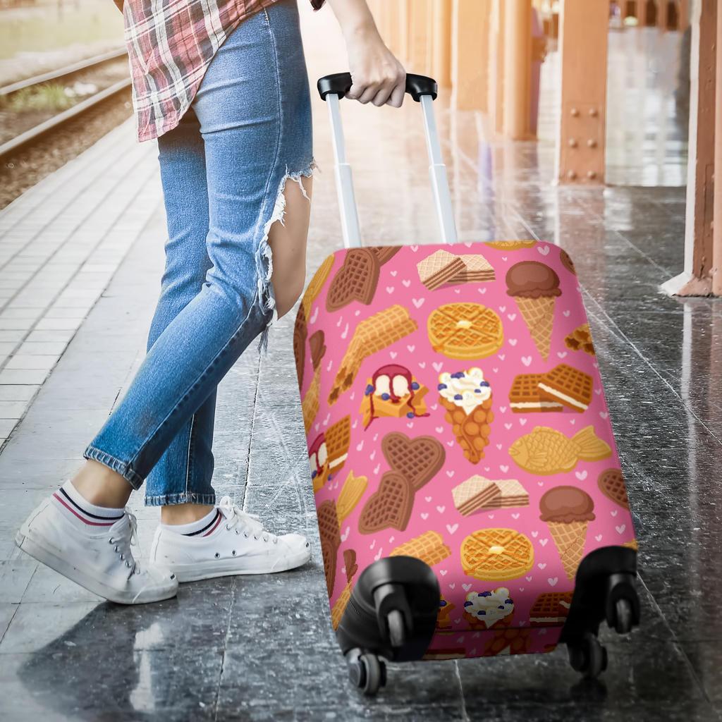 Waffle Dessert Pattern Print Luggage Cover Protector-grizzshop