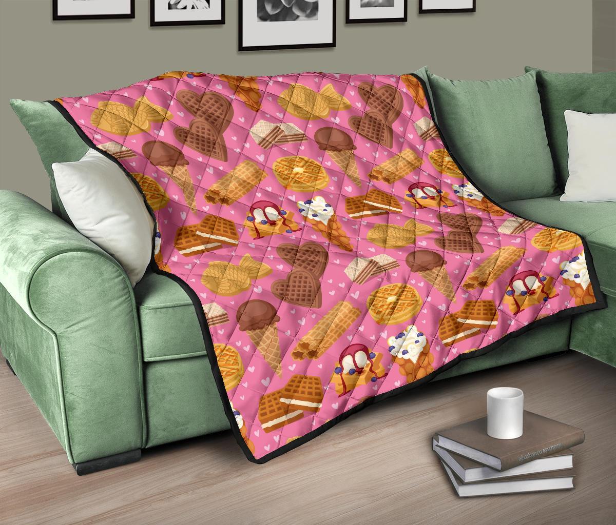 Waffle Dessert Pattern Print Quilt-grizzshop