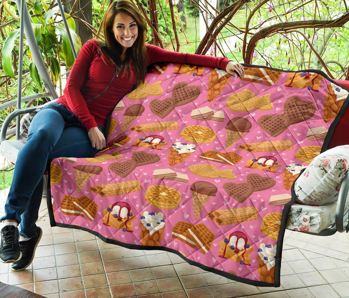 Waffle Dessert Pattern Print Quilt-grizzshop