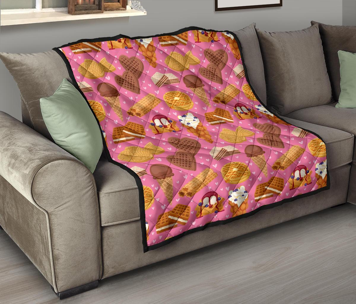 Waffle Dessert Pattern Print Quilt-grizzshop