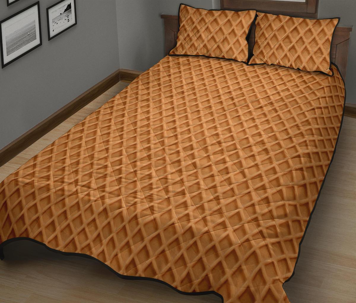 Waffle Pattern Print Bed Set Quilt-grizzshop
