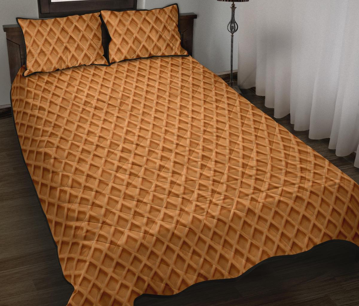 Waffle Pattern Print Bed Set Quilt-grizzshop