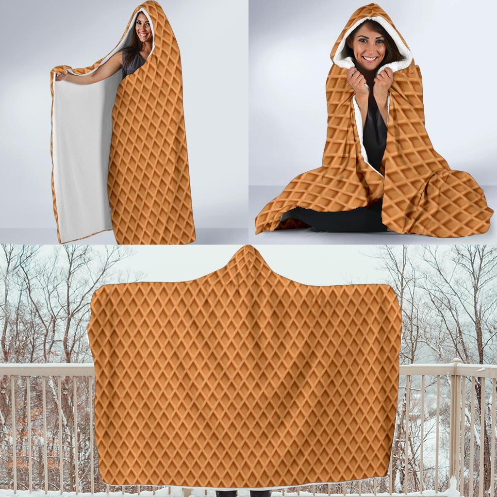 Waffle Pattern Print Hooded Blanket-grizzshop
