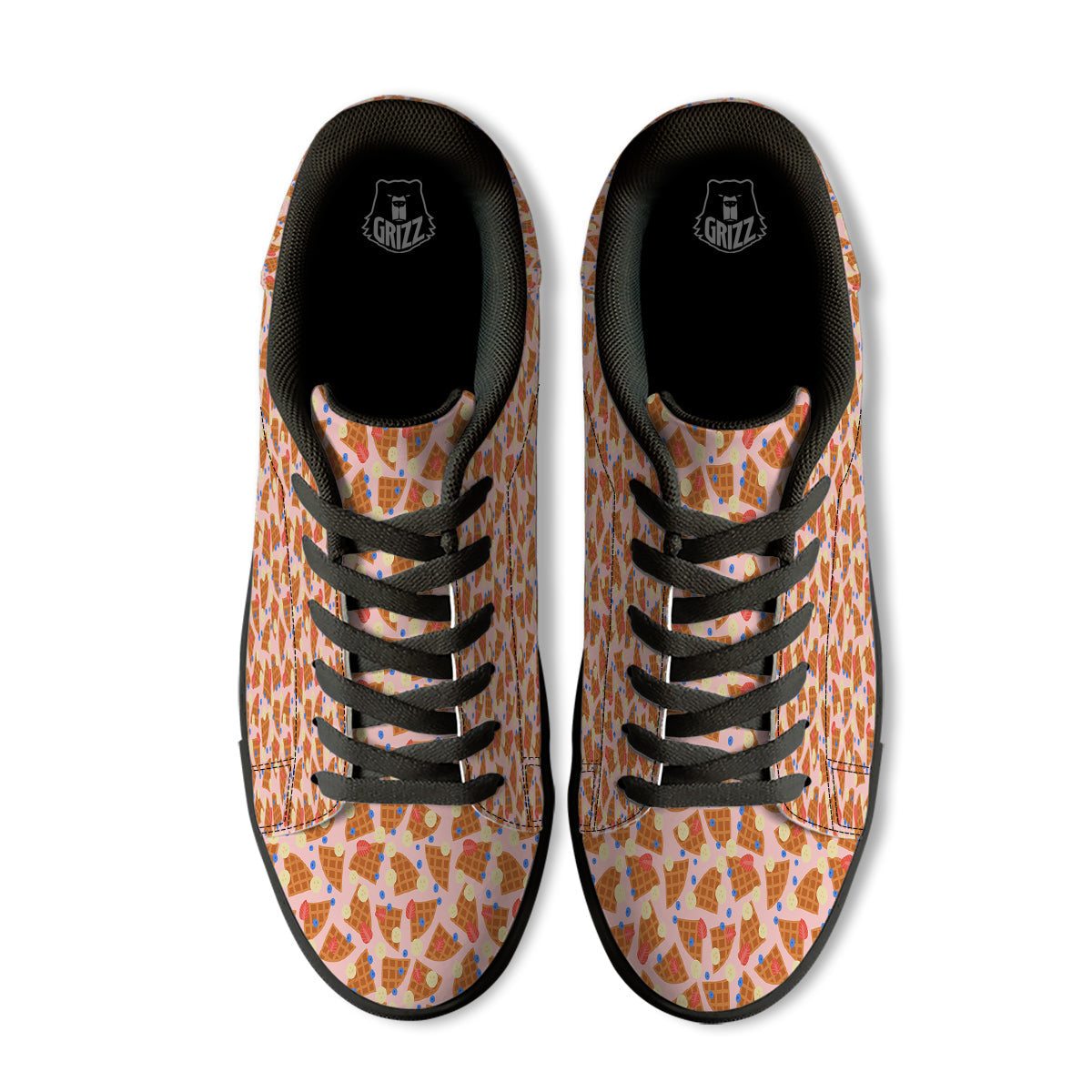 Waffle Print Cute Pattern Black Low Top Sneakers-grizzshop